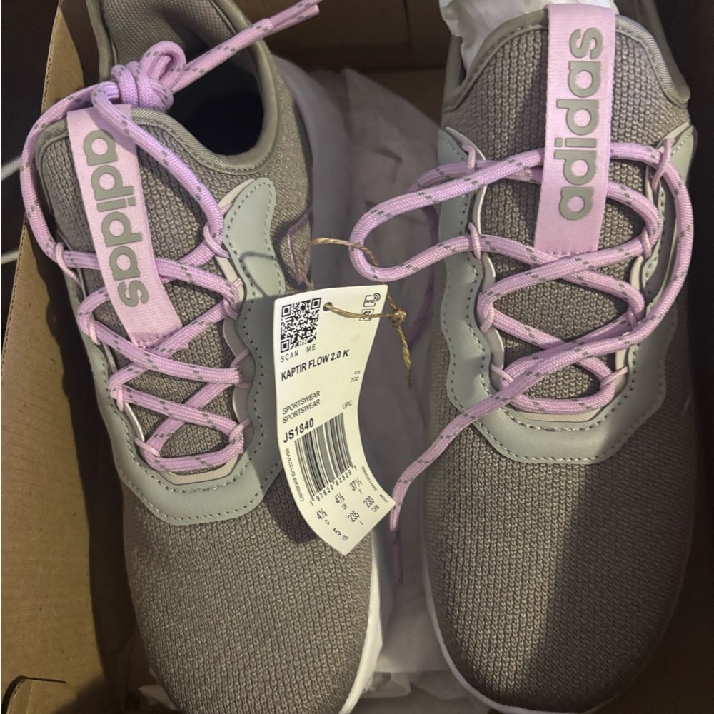 adidas Kids Gray and Lavender Kaptir Flow Sneakers